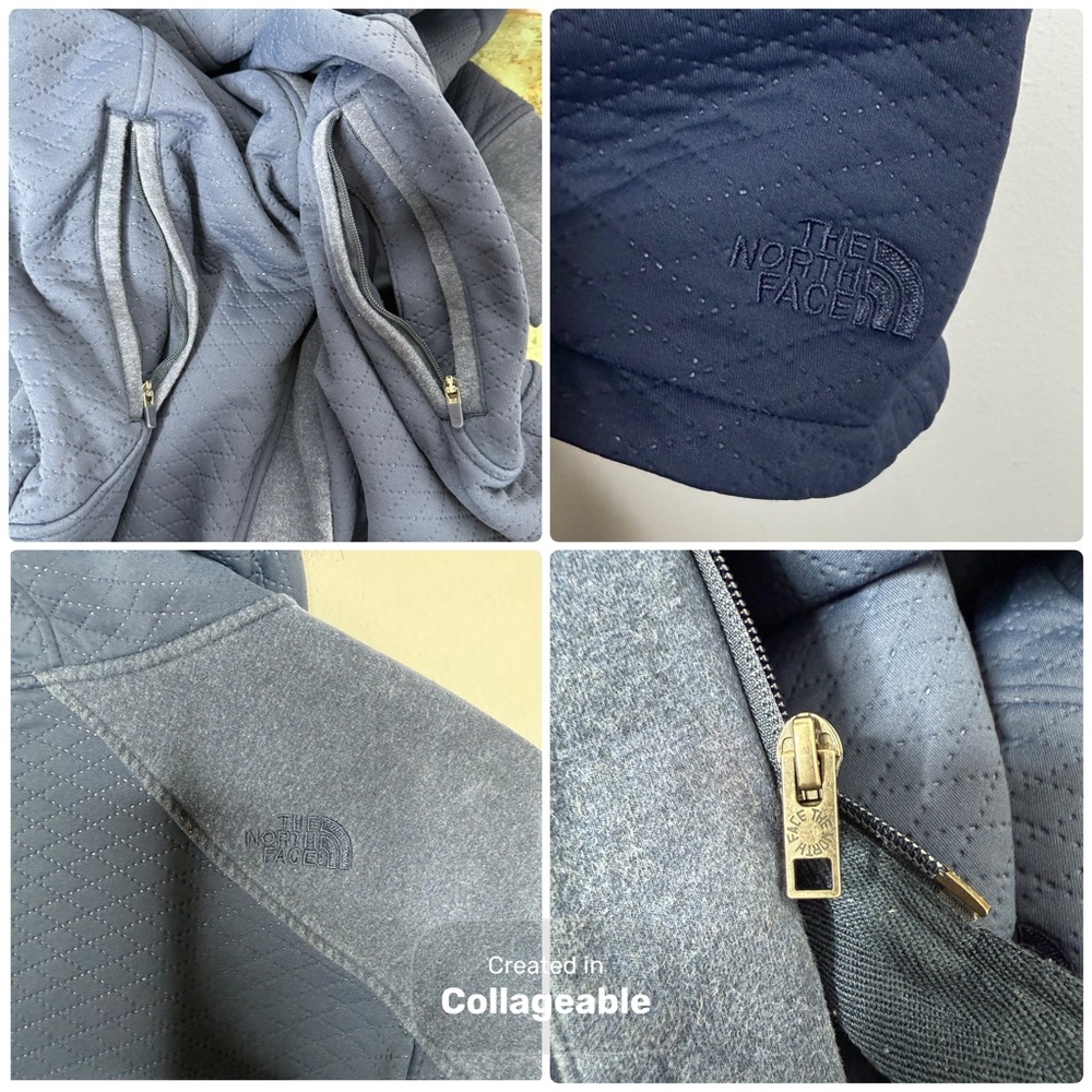 The North Face Caroluna Quilted Hooded Fleece Jacket Coat Blue Size L - Picture 12 of 15
